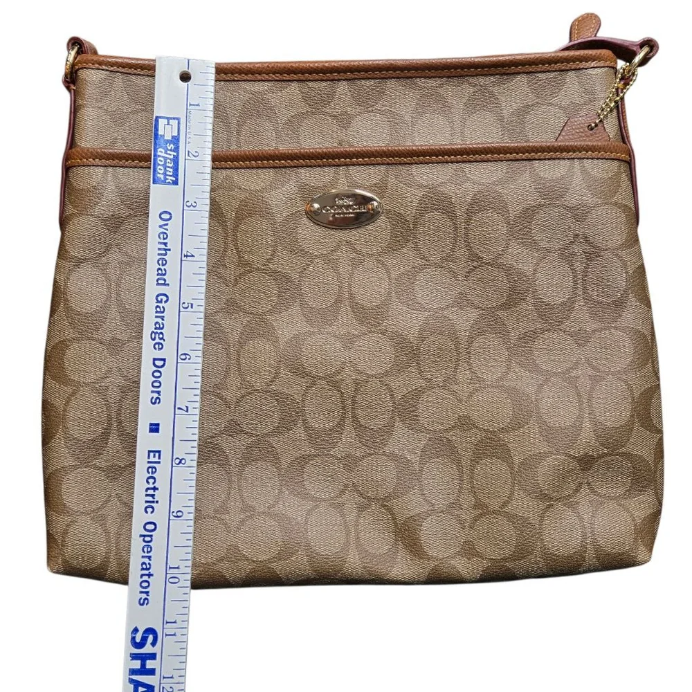 Coach Ellie File Bag Brown Monogram Crossbody Purse Canvas Leather Large